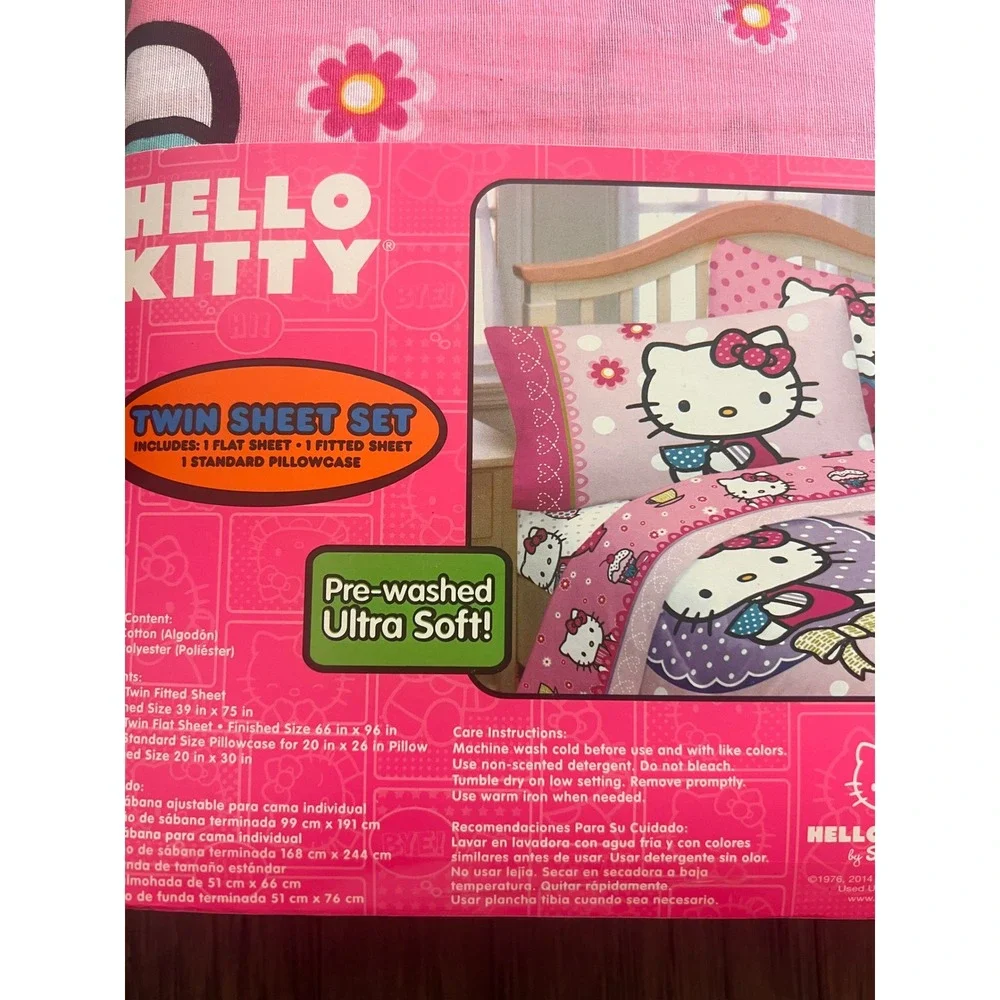 Sanrio Hello Kitty High Tea Twin Sheet Set Pink Bedding 3pc New